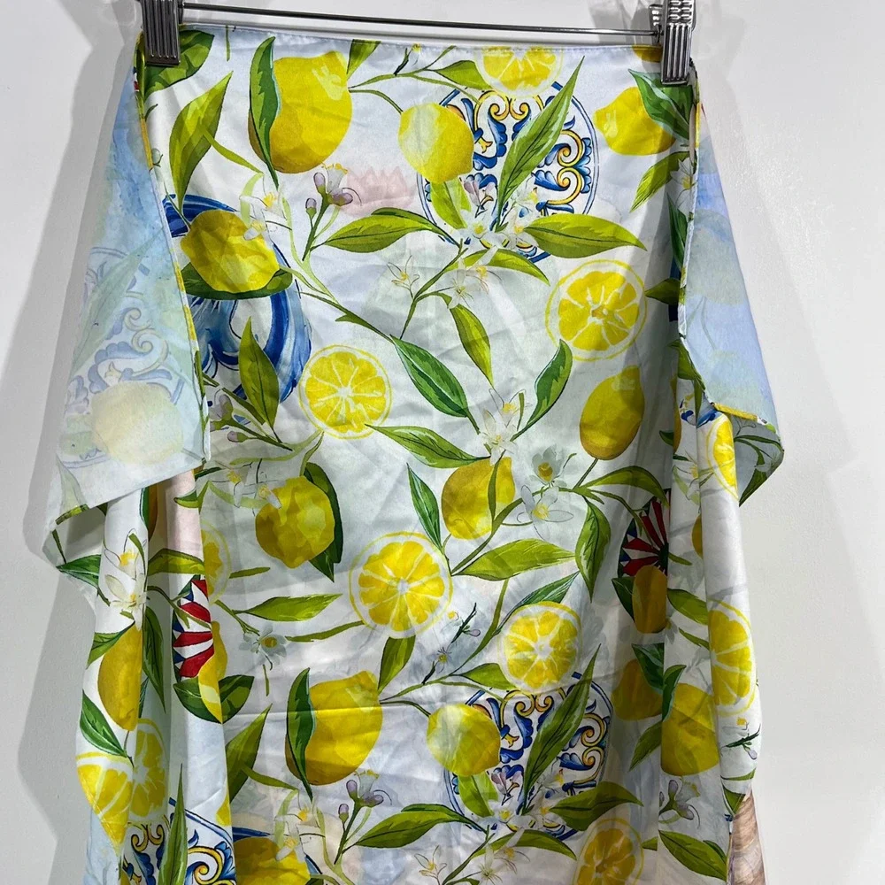 Mediterranean Lemon & Portrait Print Square Scarf Italian Style Watercolor Blue